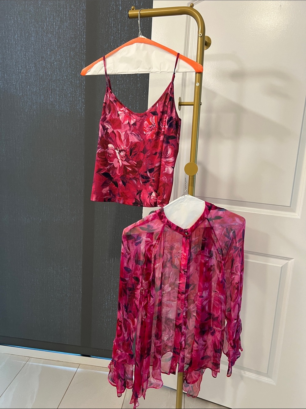 Johnny Was Pink Floral Sheer two piece blouse